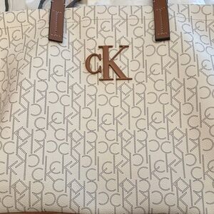 Calvin Klein Tan and Brown Logo Tote Bag